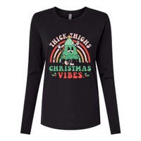 Thick Thighs Christmas Vibes Xmas Tree Rainbow Retro Pajama Womens Cotton Relaxed Long Sleeve T-Shirt