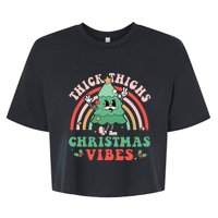 Thick Thighs Christmas Vibes Xmas Tree Rainbow Retro Pajama Bella+Canvas Jersey Crop Tee