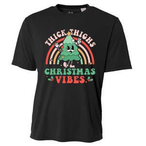 Thick Thighs Christmas Vibes Xmas Tree Rainbow Retro Pajama Cooling Performance Crew T-Shirt