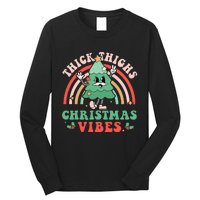 Thick Thighs Christmas Vibes Xmas Tree Rainbow Retro Pajama Long Sleeve Shirt