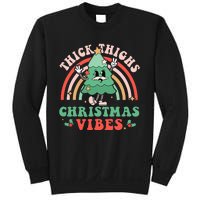 Thick Thighs Christmas Vibes Xmas Tree Rainbow Retro Pajama Sweatshirt