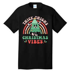 Thick Thighs Christmas Vibes Xmas Tree Rainbow Retro Pajama Tall T-Shirt