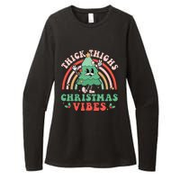 Thick Thighs Christmas Vibes Xmas Tree Rainbow Retro Pajama Womens CVC Long Sleeve Shirt