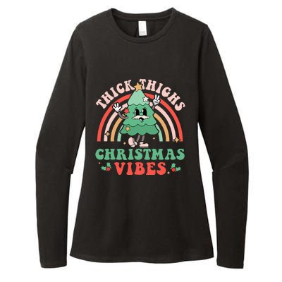 Thick Thighs Christmas Vibes Xmas Tree Rainbow Retro Pajama Womens CVC Long Sleeve Shirt