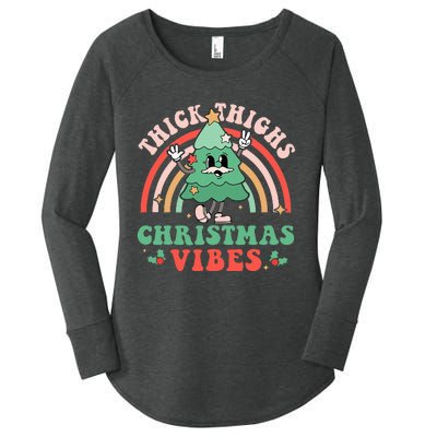 Thick Thighs Christmas Vibes Xmas Tree Rainbow Retro Pajama Women's Perfect Tri Tunic Long Sleeve Shirt