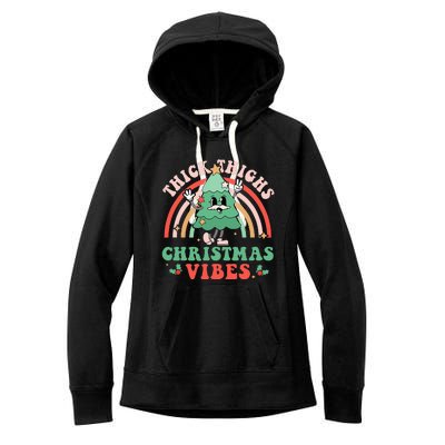 Thick Thighs Christmas Vibes Xmas Tree Rainbow Retro Pajama Women's Fleece Hoodie