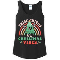 Thick Thighs Christmas Vibes Xmas Tree Rainbow Retro Pajama Ladies Essential Tank