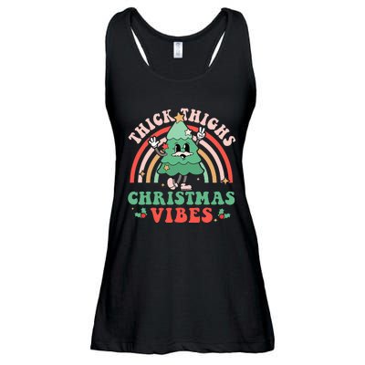 Thick Thighs Christmas Vibes Xmas Tree Rainbow Retro Pajama Ladies Essential Flowy Tank