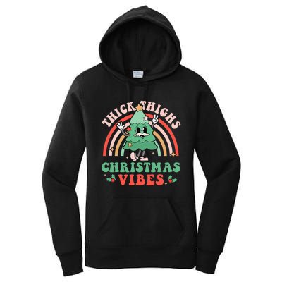 Thick Thighs Christmas Vibes Xmas Tree Rainbow Retro Pajama Women's Pullover Hoodie