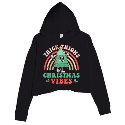 Thick Thighs Christmas Vibes Xmas Tree Rainbow Retro Pajama Crop Fleece Hoodie