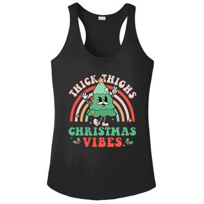 Thick Thighs Christmas Vibes Xmas Tree Rainbow Retro Pajama Ladies PosiCharge Competitor Racerback Tank