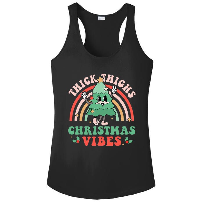 Thick Thighs Christmas Vibes Xmas Tree Rainbow Retro Pajama Ladies PosiCharge Competitor Racerback Tank