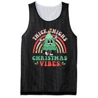 Thick Thighs Christmas Vibes Xmas Tree Rainbow Retro Pajama Mesh Reversible Basketball Jersey Tank