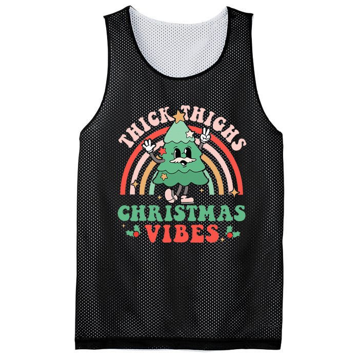 Thick Thighs Christmas Vibes Xmas Tree Rainbow Retro Pajama Mesh Reversible Basketball Jersey Tank