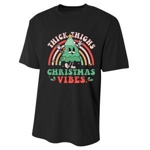 Thick Thighs Christmas Vibes Xmas Tree Rainbow Retro Pajama Performance Sprint T-Shirt