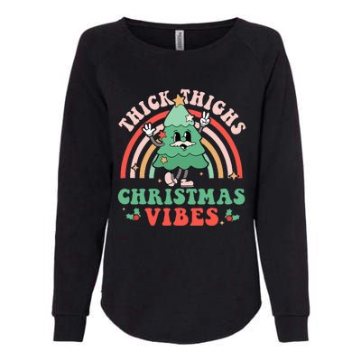 Thick Thighs Christmas Vibes Xmas Tree Rainbow Retro Pajama Womens California Wash Sweatshirt