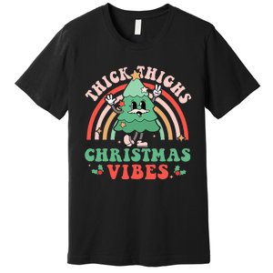 Thick Thighs Christmas Vibes Xmas Tree Rainbow Retro Pajama Premium T-Shirt