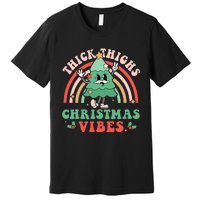 Thick Thighs Christmas Vibes Xmas Tree Rainbow Retro Pajama Premium T-Shirt