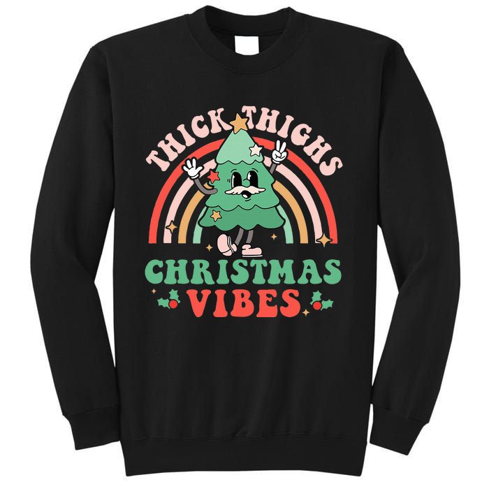 Thick Thighs Christmas Vibes Xmas Tree Rainbow Retro Pajama Tall Sweatshirt