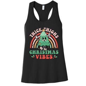 Thick Thighs Christmas Vibes Xmas Tree Rainbow Retro Pajama Women's Racerback Tank