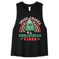 Thick Thighs Christmas Vibes Xmas Tree Rainbow Retro Pajama Women's Racerback Cropped Tank