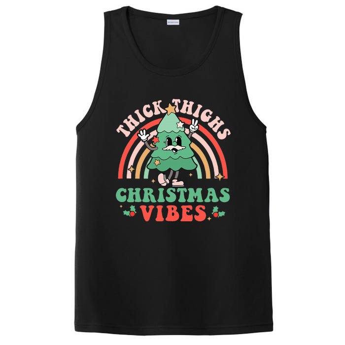 Thick Thighs Christmas Vibes Xmas Tree Rainbow Retro Pajama PosiCharge Competitor Tank