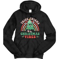 Thick Thighs Christmas Vibes Xmas Tree Rainbow Retro Pajama Tie Dye Hoodie