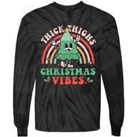 Thick Thighs Christmas Vibes Xmas Tree Rainbow Retro Pajama Tie-Dye Long Sleeve Shirt