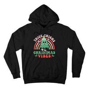 Thick Thighs Christmas Vibes Xmas Tree Rainbow Retro Pajama Tall Hoodie