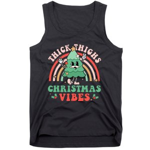 Thick Thighs Christmas Vibes Xmas Tree Rainbow Retro Pajama Tank Top