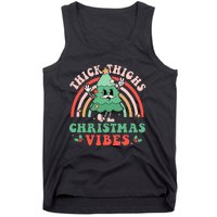 Thick Thighs Christmas Vibes Xmas Tree Rainbow Retro Pajama Tank Top