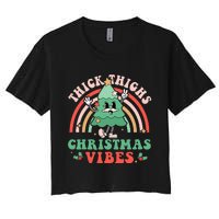 Thick Thighs Christmas Vibes Xmas Tree Rainbow Retro Pajama Women's Crop Top Tee