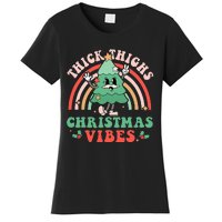 Thick Thighs Christmas Vibes Xmas Tree Rainbow Retro Pajama Women's T-Shirt