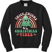 Thick Thighs Christmas Vibes Xmas Tree Rainbow Retro Pajama Kids Sweatshirt