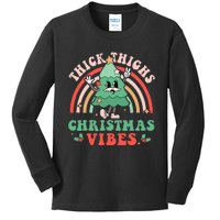 Thick Thighs Christmas Vibes Xmas Tree Rainbow Retro Pajama Kids Long Sleeve Shirt