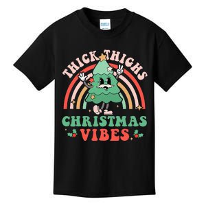 Thick Thighs Christmas Vibes Xmas Tree Rainbow Retro Pajama Kids T-Shirt