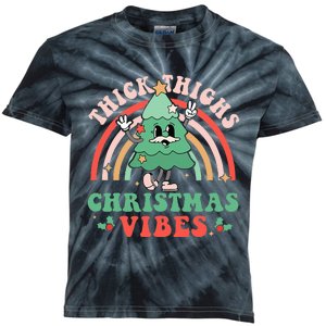 Thick Thighs Christmas Vibes Xmas Tree Rainbow Retro Pajama Kids Tie-Dye T-Shirt