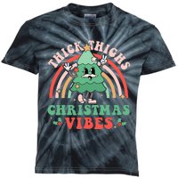 Thick Thighs Christmas Vibes Xmas Tree Rainbow Retro Pajama Kids Tie-Dye T-Shirt