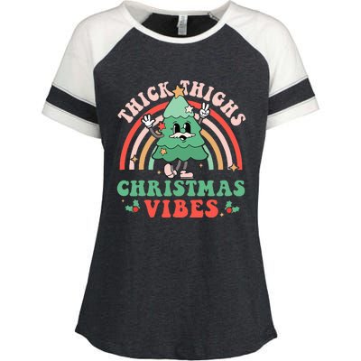 Thick Thighs Christmas Vibes Xmas Tree Rainbow Retro Pajama Enza Ladies Jersey Colorblock Tee