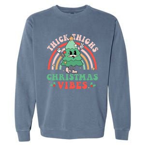 Thick Thighs Christmas Vibes Xmas Tree Rainbow Retro Pajama Garment-Dyed Sweatshirt