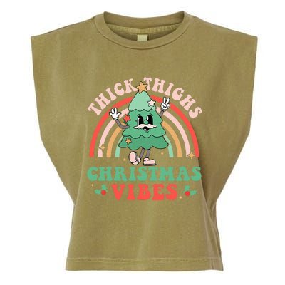 Thick Thighs Christmas Vibes Xmas Tree Rainbow Retro Pajama Garment-Dyed Women's Muscle Tee