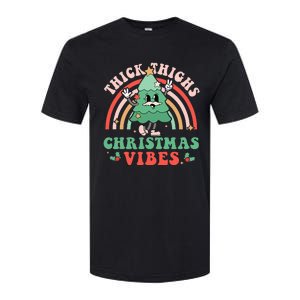 Thick Thighs Christmas Vibes Xmas Tree Rainbow Retro Pajama Softstyle CVC T-Shirt