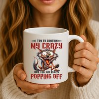 Trying To Contain My Crazy But Lid Keeps Popping Off Wolf Mug