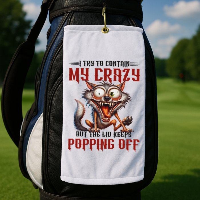 Trying To Contain My Crazy But Lid Keeps Popping Off Wolf Golf Towel