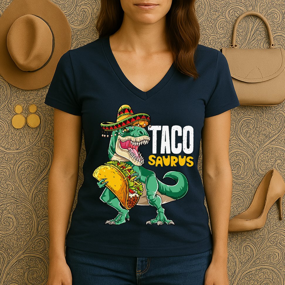 Tacosaurus Taco Cinco De Mayo Dinosaur T Rex Women's V-Neck T-Shirt