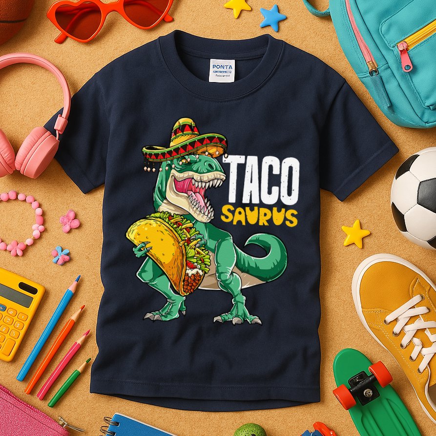 Tacosaurus Taco Cinco De Mayo Dinosaur T Rex Kids T-Shirt