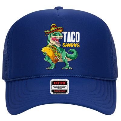 Tacosaurus Taco Cinco De Mayo Dinosaur T Rex High Crown Mesh Back Trucker Hat