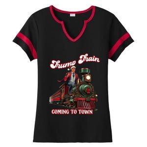 Trump Train Christmas Coming To Town Santa Trump 2024 Xmas Gift Ladies Halftime Notch Neck Tee