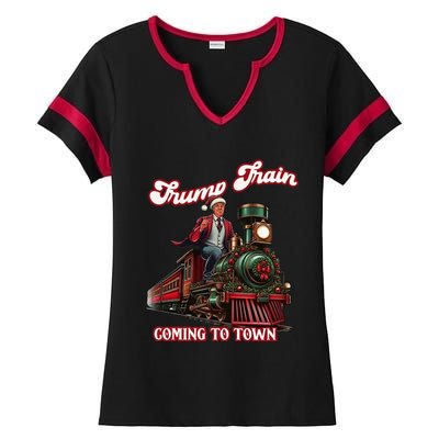 Trump Train Christmas Coming To Town Santa Trump 2024 Xmas Gift Ladies Halftime Notch Neck Tee