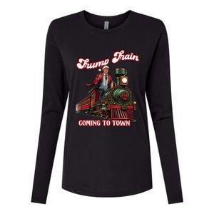 Trump Train Christmas Coming To Town Santa Trump 2024 Xmas Gift Womens Cotton Relaxed Long Sleeve T-Shirt